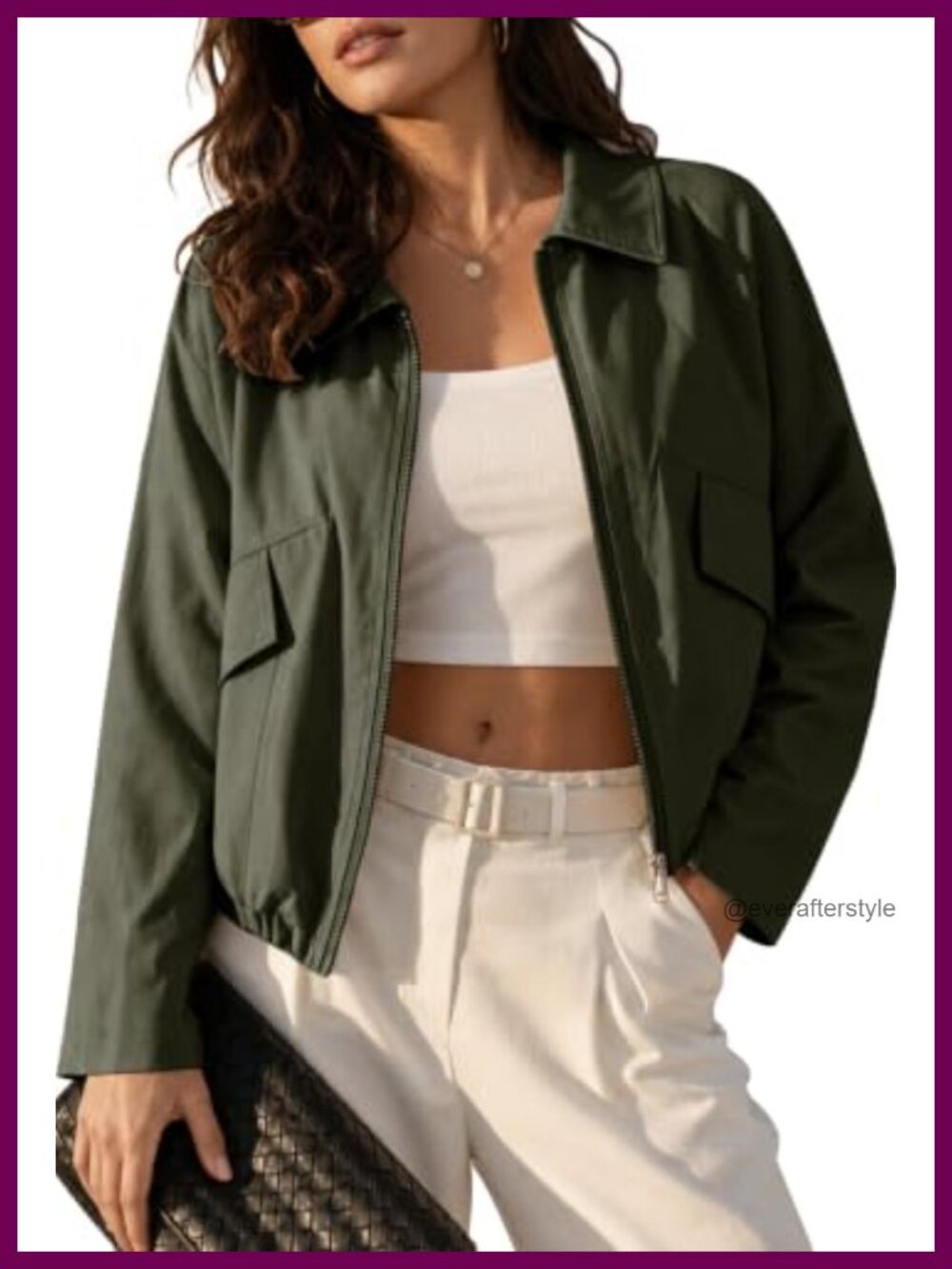Women's Cropped Bomber Jacket Lightweight Casual Zip Up Outerwear